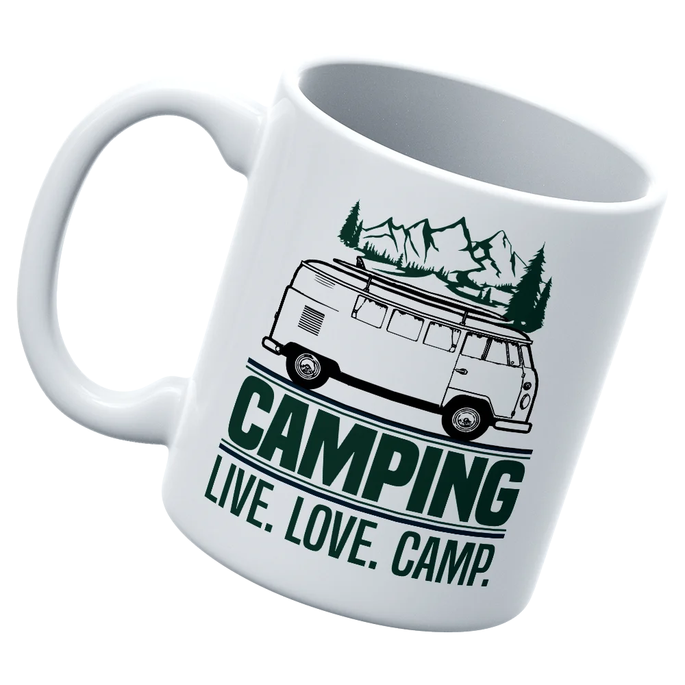 Camping Live Love Camp Mug | 11oz UV-Printed Ceramic Cup | Outdoor Adventure Coffee Mug