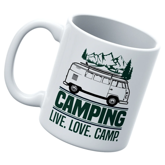 Camping Live Love Camp Mug | 11oz UV-Printed Ceramic Cup | Outdoor Adventure Coffee Mug