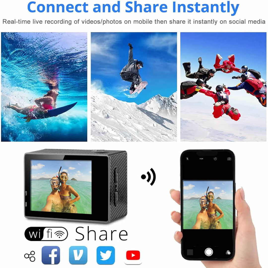 4K Action Pro Sports Camera | Ultra HD Waterproof 30m Shockproof Cam | WiFi-Enabled Outdoor Adventure Camera