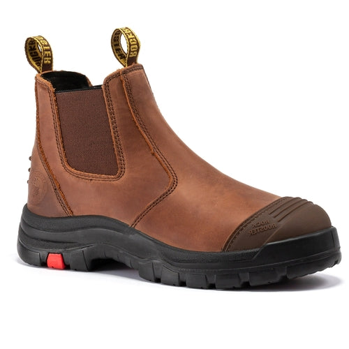 ROCKROOSTER Lumen Brown 6-Inch Pull-On Leather Work Boots AK224 | Durable Slip-On Safety Footwear | Comfortable Leather Work Boots