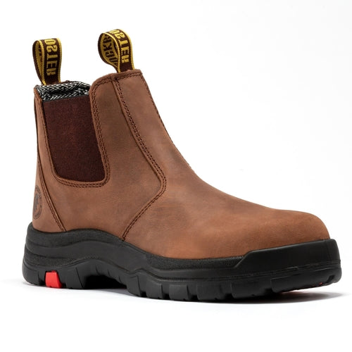 ROCKROOSTER Lumen Brown 6-Inch Pull-On Leather Work Boots AK224 | Durable Slip-On Safety Footwear | Comfortable Leather Work Boots