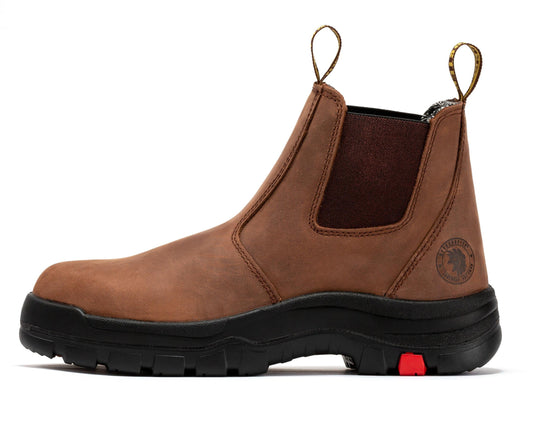 ROCKROOSTER Lumen Brown 6-Inch Pull-On Leather Work Boots AK224 | Durable Slip-On Safety Footwear | Comfortable Leather Work Boots