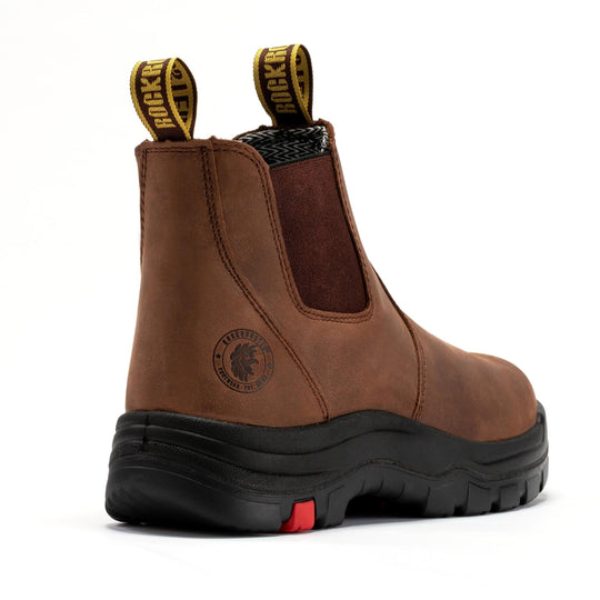 ROCKROOSTER Lumen Brown 6-Inch Pull-On Leather Work Boots AK224 | Durable Slip-On Safety Footwear | Comfortable Leather Work Boots