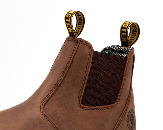 ROCKROOSTER Lumen Brown 6-Inch Pull-On Leather Work Boots AK224 | Durable Slip-On Safety Footwear | Comfortable Leather Work Boots