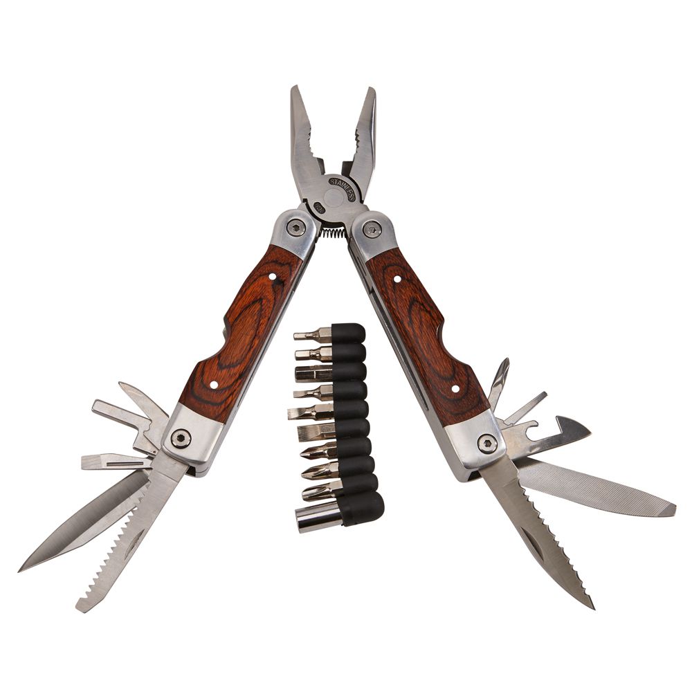 Wood Handle Multi-Function Tool with Bits | Compact All-in-One Hand Tool | Versatile Everyday Repair Kit