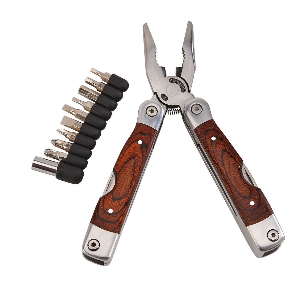 Wood Handle Multi-Function Tool with Bits | Compact All-in-One Hand Tool | Versatile Everyday Repair Kit