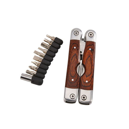 Wood Handle Multi-Function Tool with Bits | Compact All-in-One Hand Tool | Versatile Everyday Repair Kit