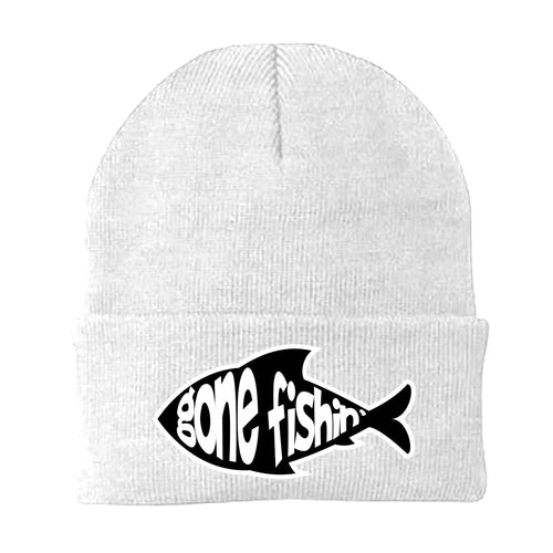 Gone Fishin Embroidered Beanie | Warm Outdoor Knit Hat | Casual Fishing & Adventure Headwear