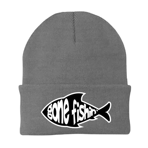 Gone Fishin Embroidered Beanie | Warm Outdoor Knit Hat | Casual Fishing & Adventure Headwear