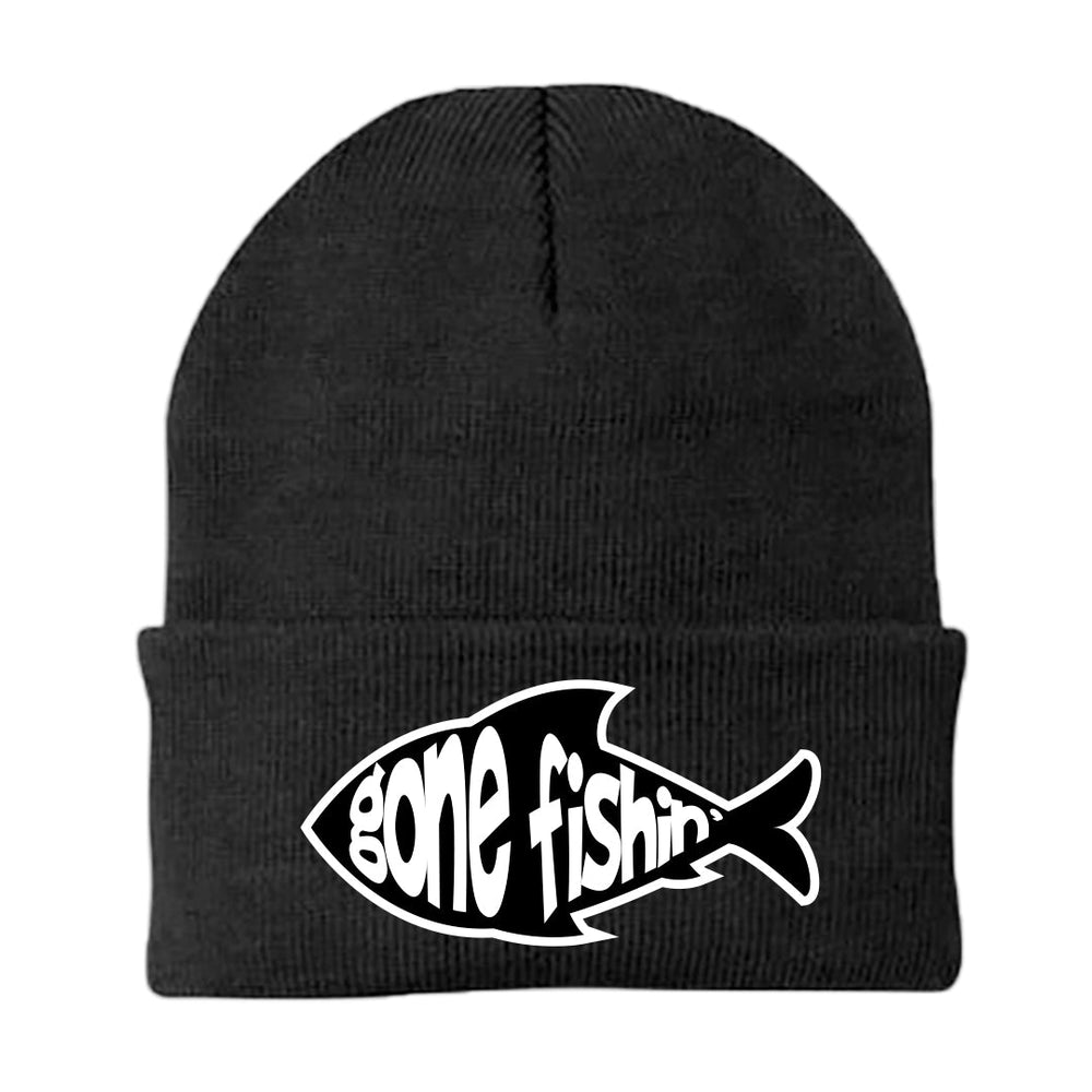 Gone Fishin Embroidered Beanie | Warm Outdoor Knit Hat | Casual Fishing & Adventure Headwear