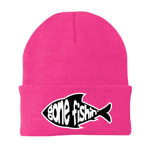 Gone Fishin Embroidered Beanie | Warm Outdoor Knit Hat | Casual Fishing & Adventure Headwear