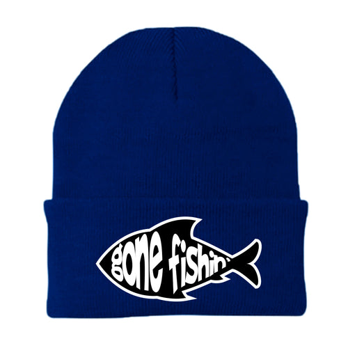 Gone Fishin Embroidered Beanie | Warm Outdoor Knit Hat | Casual Fishing & Adventure Headwear