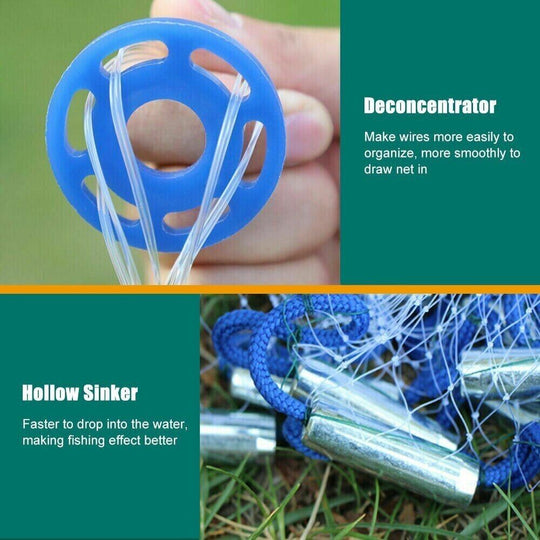 Easy Throw Hand Cast Fishing Net – Strong Nylon Mesh for Bait Catching