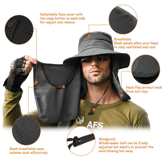 Wide Brim Sun Hat | UV Protection Bucket Cap | Hiking Camping Fishing