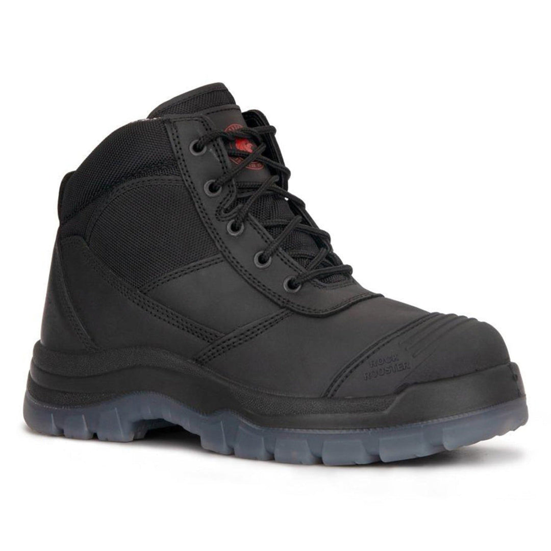 ROCKROOSTER Crisson Black 6-Inch Zip-Sided Steel Toe Leather Work Boots | Durable Safety Footwear | Comfortable Industrial & Outdoor Boots