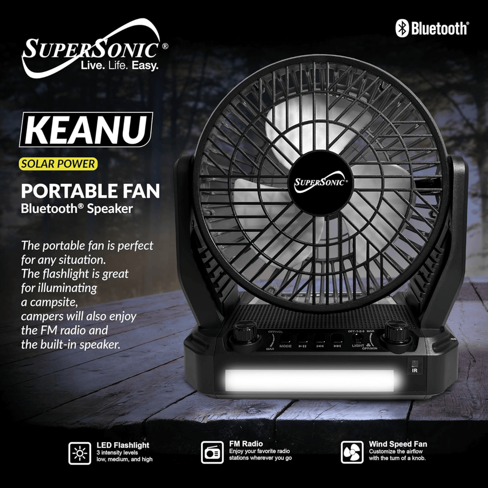 Solar Powered Bluetooth Speaker | Portable Fan & LED Flashlight | All-in-One Outdoor Entertainment & Lighting