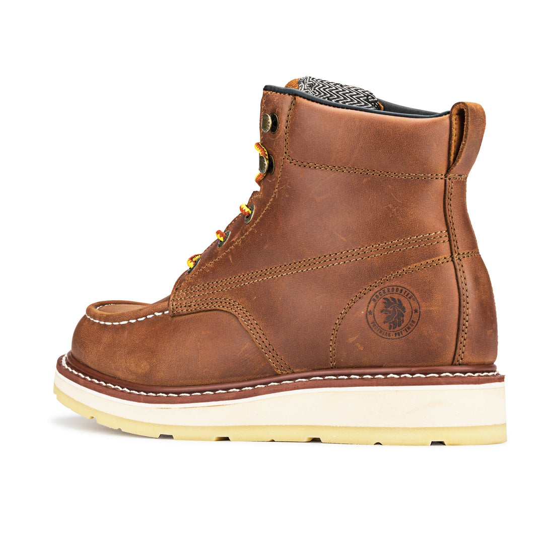 ROCKROOSTER Edgewood Men’s 6-Inch Brown Soft Toe Wedge Work Boots | Durable Leather Safety Footwear | Comfortable Outdoor & Work Boots