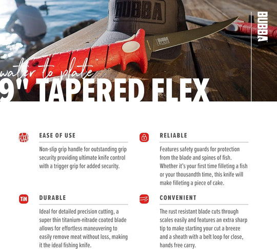Bubba 9" Tapered Flex Fillet Knife | Precision Fishing Knife | Flexible Blade for Clean, Controlled Cuts