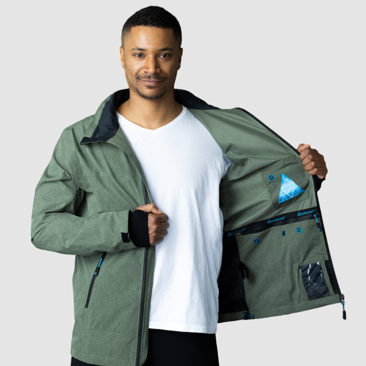 Adventure 2.0 Men’s Olive Green Jacket | Eco-Friendly All-Weather Outerwear | Sustainable Outdoor Adventure Coat