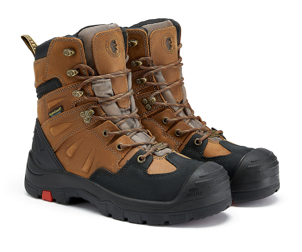 ROCKROOSTER Woodland Men’s 8-Inch Brown Work Boots | Composite Toe Safety Footwear | Durable Outdoor & Industrial Boots