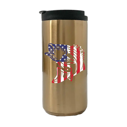 American Flag Fish 14oz Insulated Coffee Tumbler | Stainless Steel Travel Mug | Patriotic Outdoor Drinkware