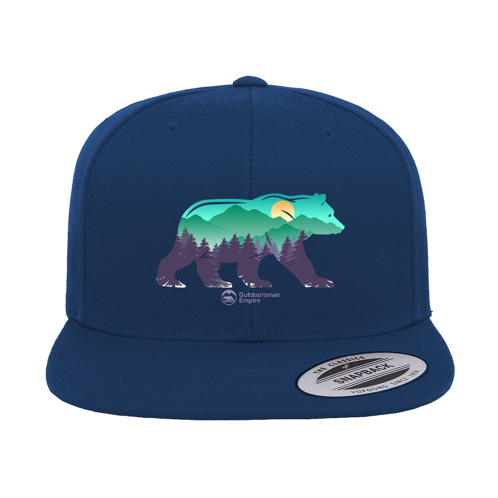 Bear Printed Snapback Flat Bill Cap | Outdoor Graphic Hat | Stylish Adventure & Casual Headwear
