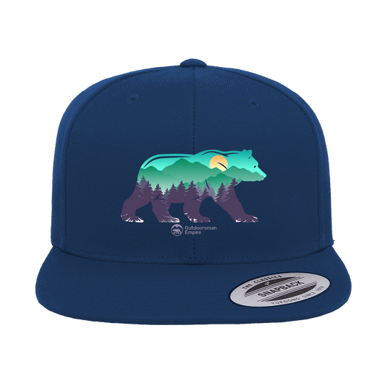 Bear Printed Snapback Flat Bill Cap | Outdoor Graphic Hat | Stylish Adventure & Casual Headwear