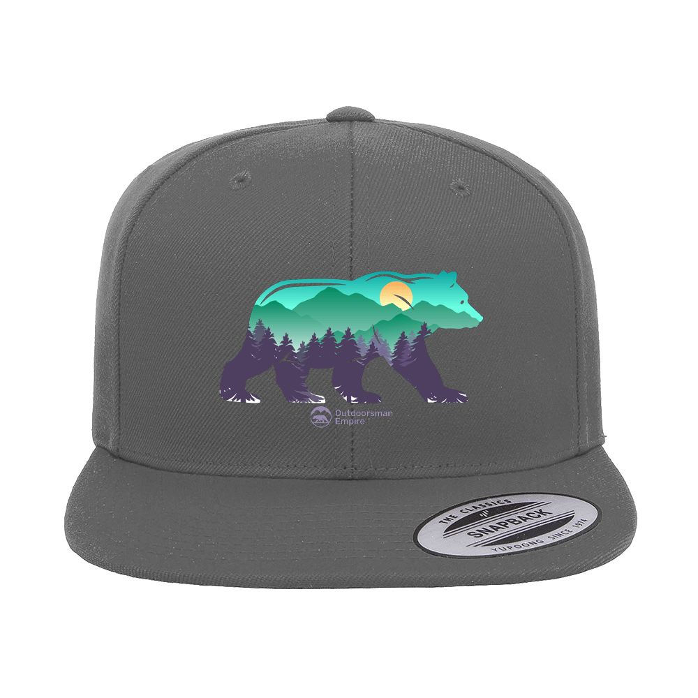 Bear Printed Snapback Flat Bill Cap | Outdoor Graphic Hat | Stylish Adventure & Casual Headwear