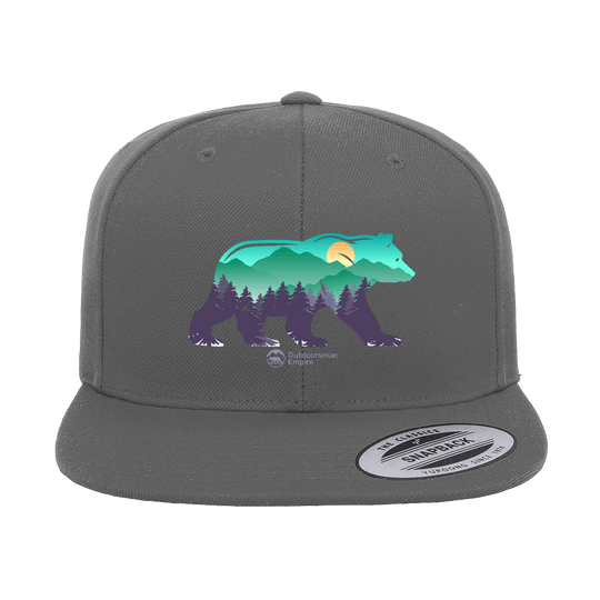 Bear Printed Snapback Flat Bill Cap | Outdoor Graphic Hat | Stylish Adventure & Casual Headwear