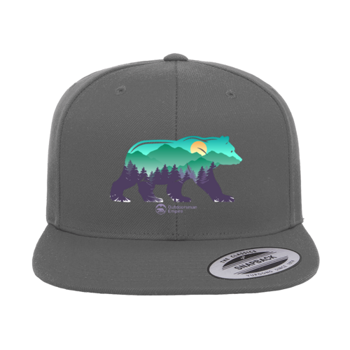Bear Printed Snapback Flat Bill Cap | Outdoor Graphic Hat | Stylish Adventure & Casual Headwear