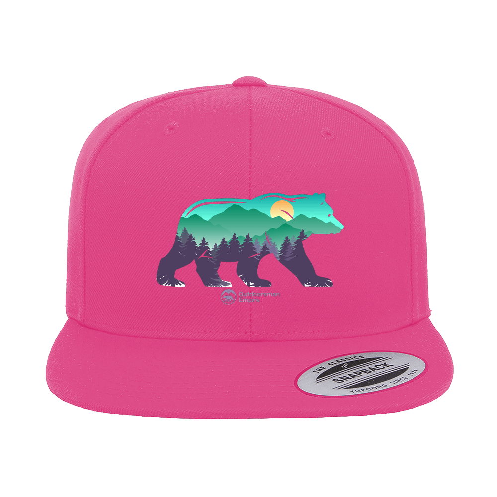 Bear Printed Snapback Flat Bill Cap | Outdoor Graphic Hat | Stylish Adventure & Casual Headwear