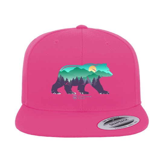 Bear Printed Snapback Flat Bill Cap | Outdoor Graphic Hat | Stylish Adventure & Casual Headwear