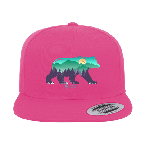 Bear Printed Snapback Flat Bill Cap | Outdoor Graphic Hat | Stylish Adventure & Casual Headwear