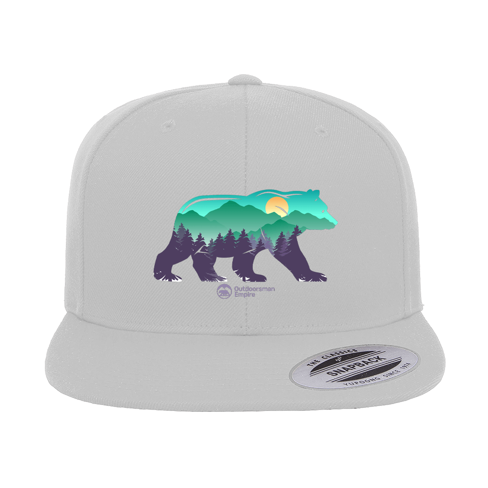 Bear Printed Snapback Flat Bill Cap | Outdoor Graphic Hat | Stylish Adventure & Casual Headwear