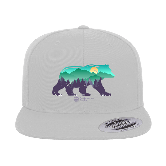 Bear Printed Snapback Flat Bill Cap | Outdoor Graphic Hat | Stylish Adventure & Casual Headwear