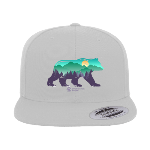 Bear Printed Snapback Flat Bill Cap | Outdoor Graphic Hat | Stylish Adventure & Casual Headwear