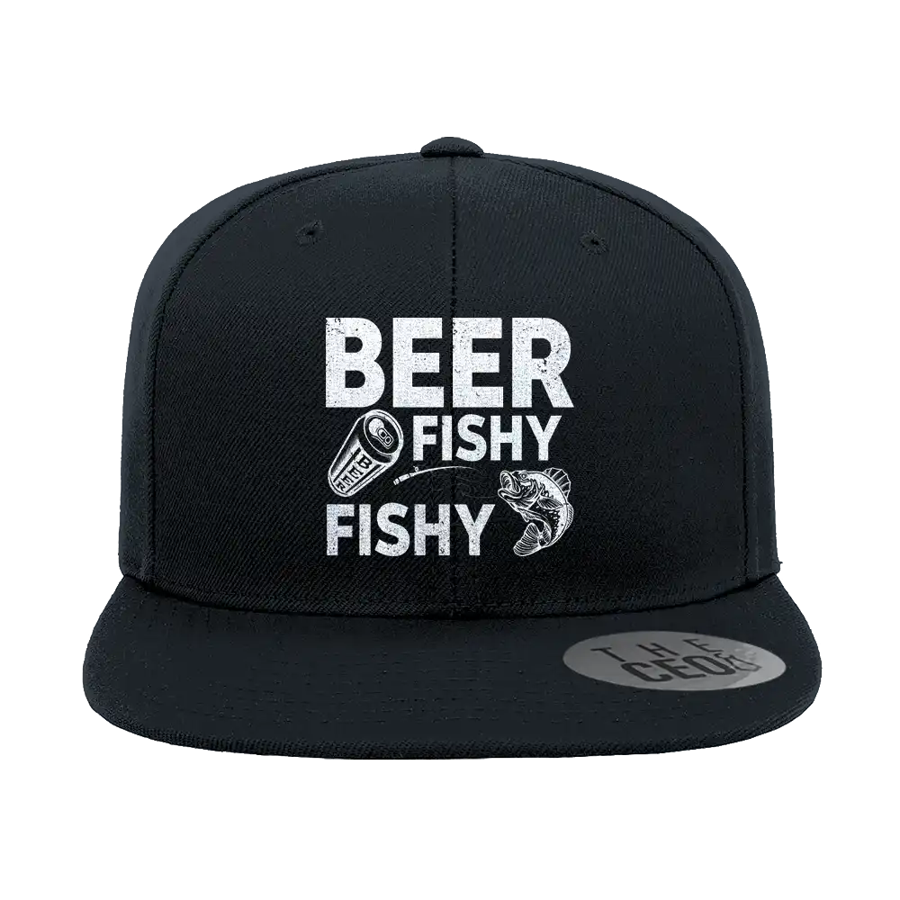 Beer Fishy Fishy Embroidered Flat Bill Cap | Fun Outdoor Fishing Hat | Casual Adventure & Boating Headwear