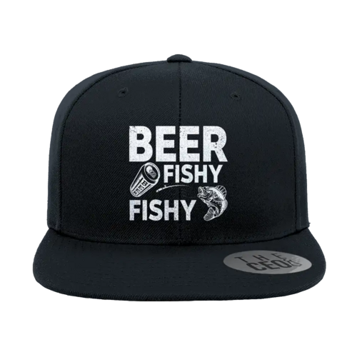Beer Fishy Fishy Embroidered Flat Bill Cap | Fun Outdoor Fishing Hat | Casual Adventure & Boating Headwear