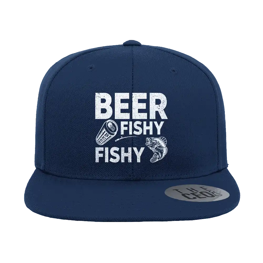 Beer Fishy Fishy Embroidered Flat Bill Cap | Fun Outdoor Fishing Hat | Casual Adventure & Boating Headwear