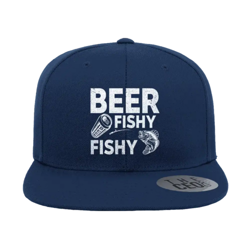 Beer Fishy Fishy Embroidered Flat Bill Cap | Fun Outdoor Fishing Hat | Casual Adventure & Boating Headwear