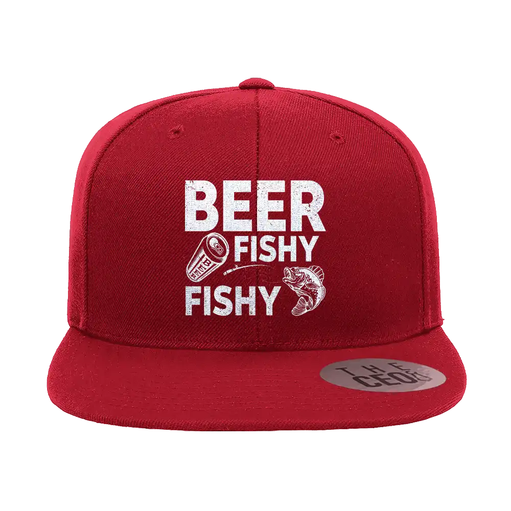 Beer Fishy Fishy Embroidered Flat Bill Cap | Fun Outdoor Fishing Hat | Casual Adventure & Boating Headwear