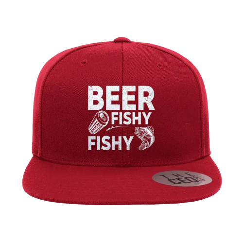 Beer Fishy Fishy Embroidered Flat Bill Cap | Fun Outdoor Fishing Hat | Casual Adventure & Boating Headwear