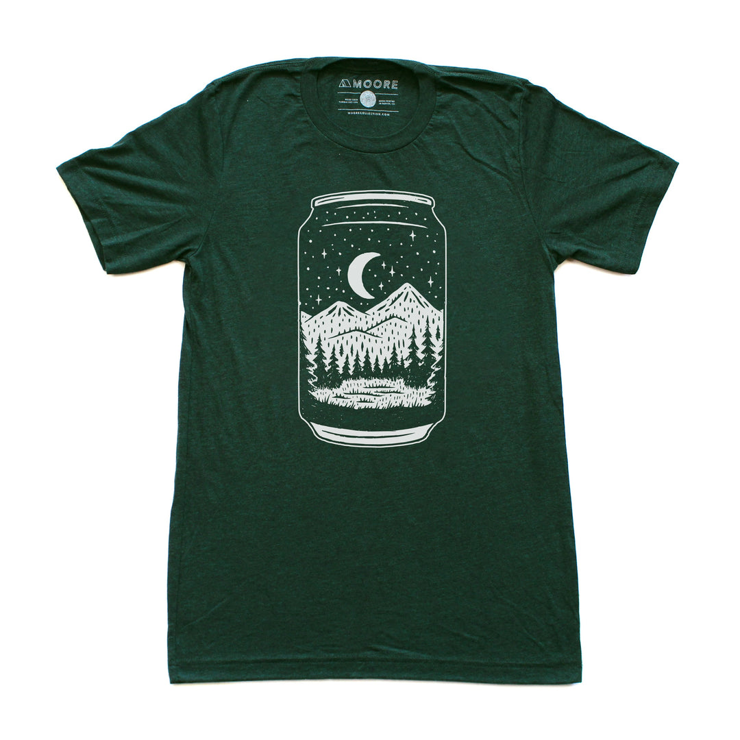 Night Forest Can T-Shirt | Outdoor Graphic Tee | Hand-Printed Unisex Hiking & Nature Shirt