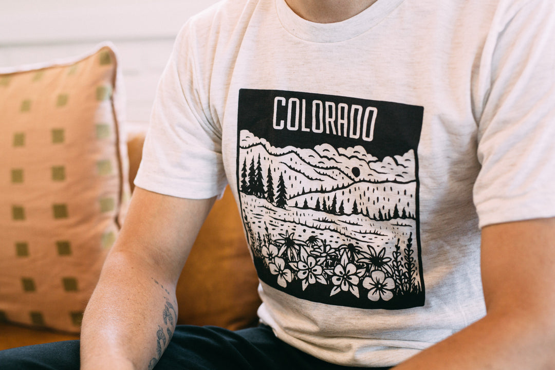 Colorado Mountain T-Shirt | Mountain Landscape Graphic Tee | Hand-Printed Unisex Hiking & Nature Shirt