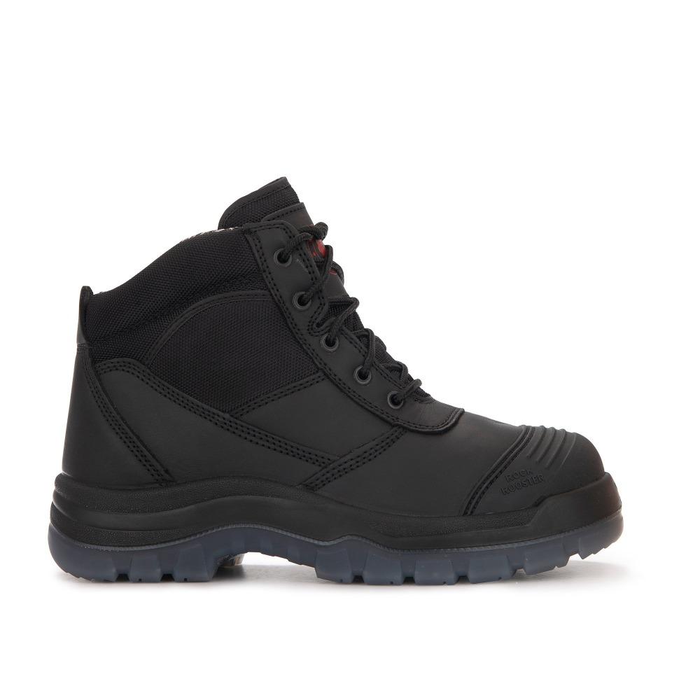 ROCKROOSTER Crisson Black 6-Inch Zip-Sided Steel Toe Leather Work Boots | Durable Safety Footwear | Comfortable Industrial & Outdoor Boots