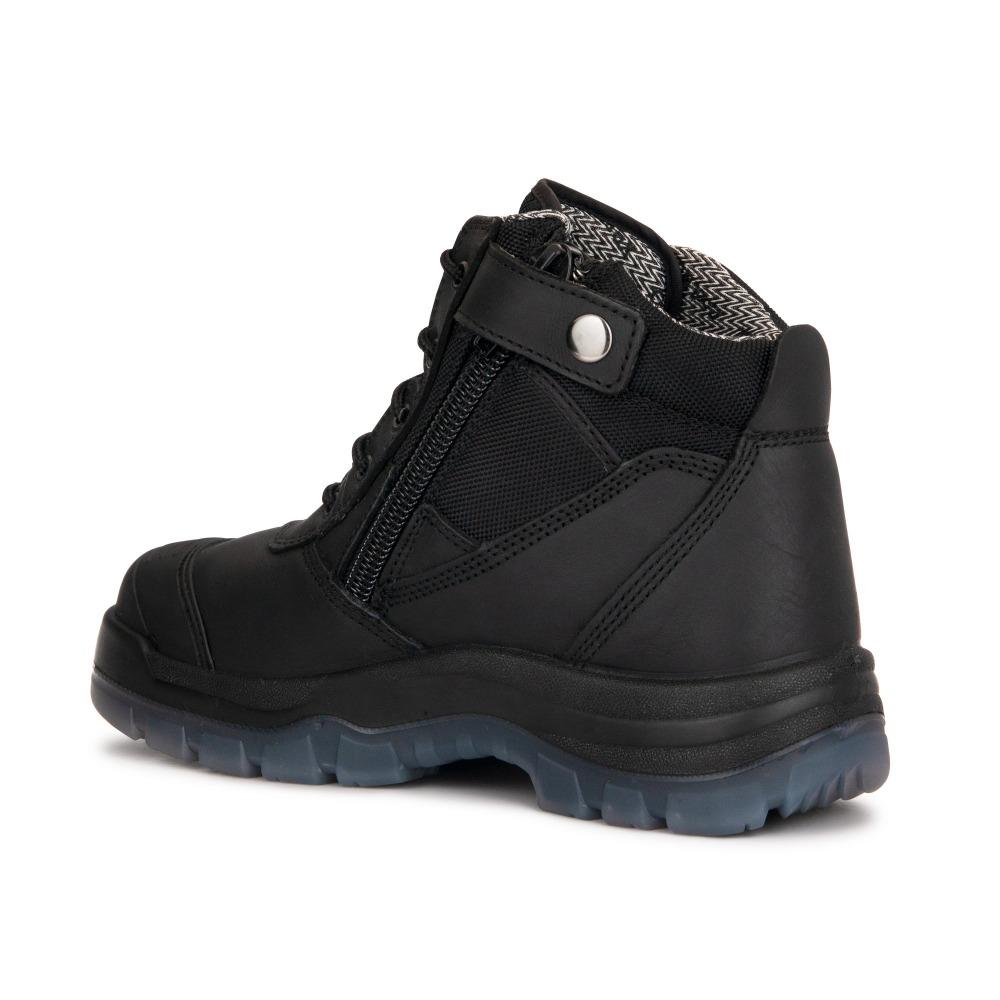 ROCKROOSTER Crisson Black 6-Inch Zip-Sided Steel Toe Leather Work Boots | Durable Safety Footwear | Comfortable Industrial & Outdoor Boots