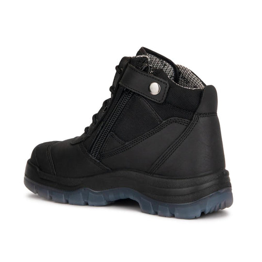 ROCKROOSTER Crisson Black 6-Inch Zip-Sided Steel Toe Leather Work Boots | Durable Safety Footwear | Comfortable Industrial & Outdoor Boots