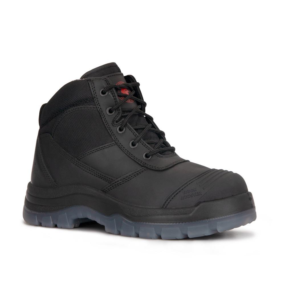 ROCKROOSTER Crisson Black 6-Inch Zip-Sided Steel Toe Leather Work Boots | Durable Safety Footwear | Comfortable Industrial & Outdoor Boots