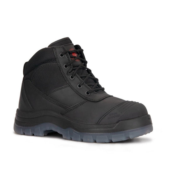 ROCKROOSTER Crisson Black 6-Inch Zip-Sided Steel Toe Leather Work Boots | Durable Safety Footwear | Comfortable Industrial & Outdoor Boots