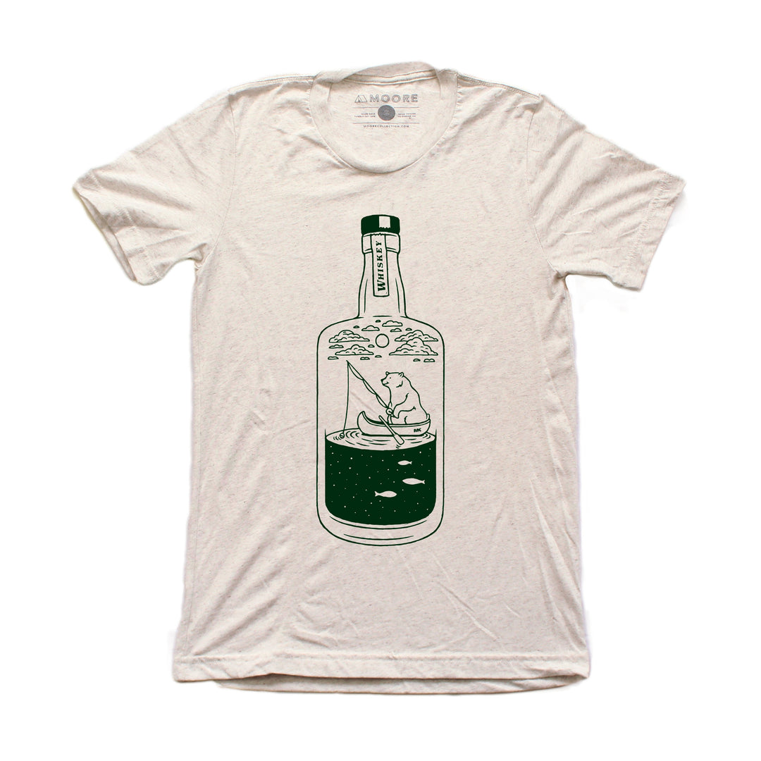 Mountain Whiskey Bear T-Shirt | Whiskey Bear Graphic Tee | Hand-Printed Unisex Hiking & Nature Shirt